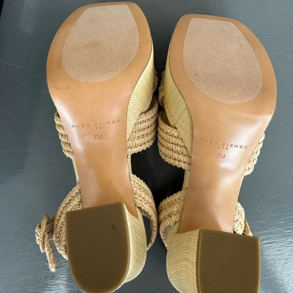 Marc Fisher Chesse rattan Cream Platform Shoes with Chunky Heel - Picture 3 of 9